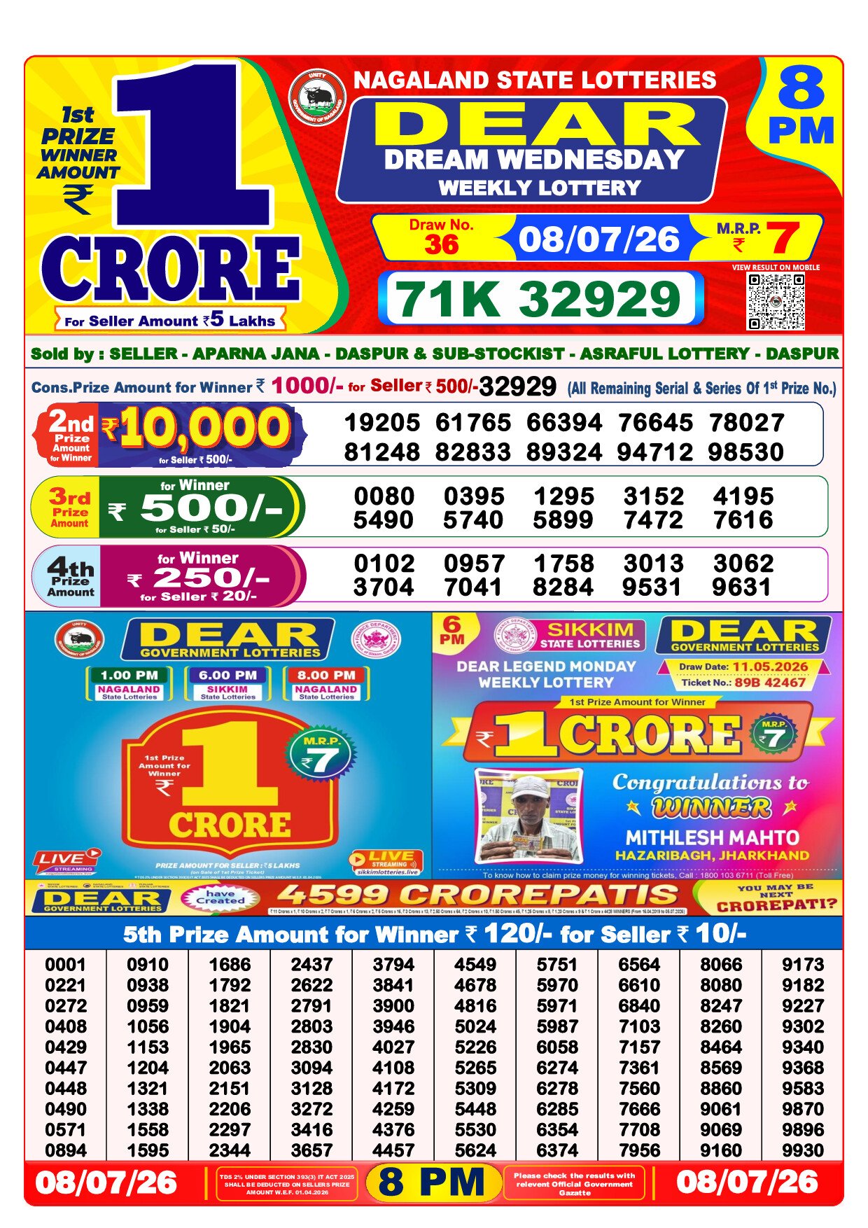 8 PM Lottery Result