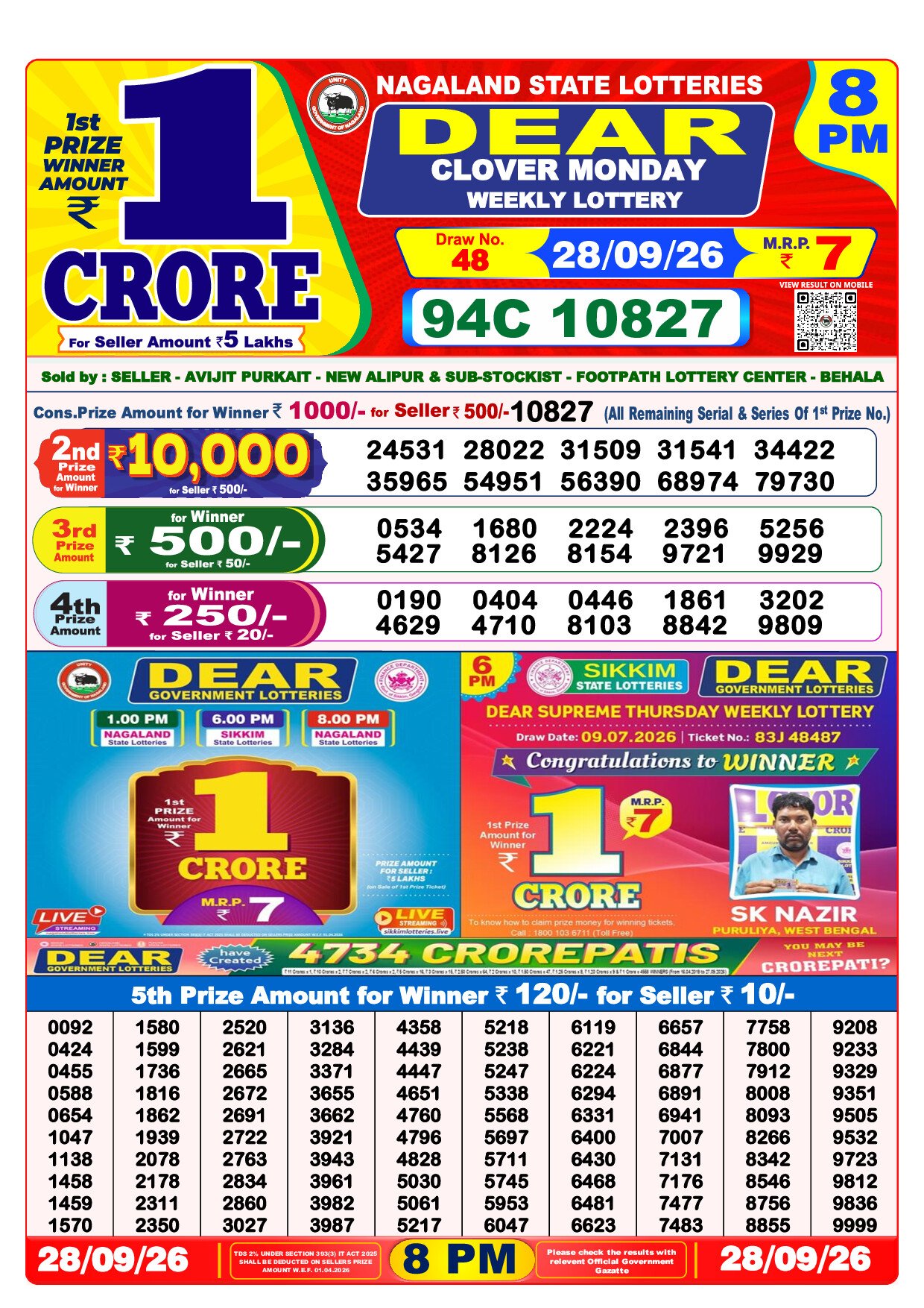8 PM Lottery Result